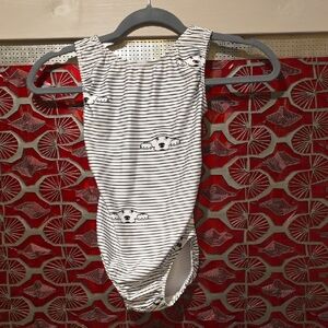 Foxy's Open Back Striped Peek-a-boo Dog Print Leotard